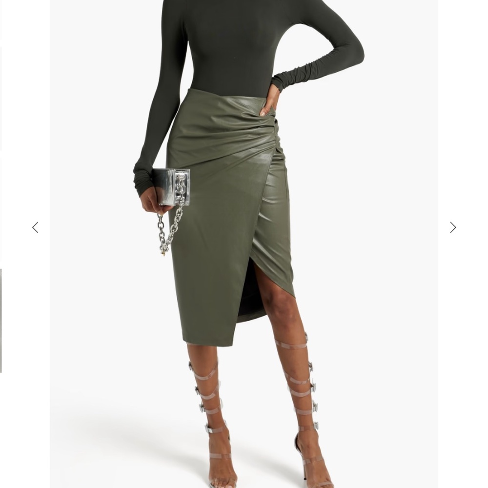 HELMUT LANG Wrap-effect faux stretch-leather midi skirt - LARGE- ORIGINAL $350